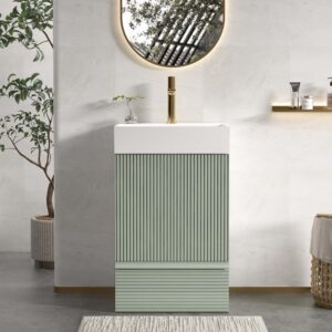 striped light green bathroom vanity white ceramic sink, freestanding bathroom cabinet modern bathroom (2)
