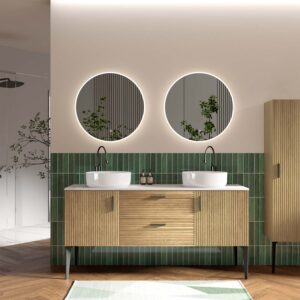 striped natural oak bathroom vanity with ceramic sink freestanding bathroom vanity modern bathroom (3)