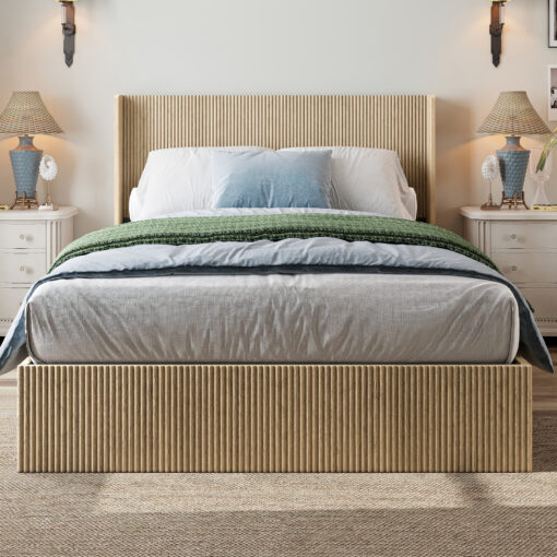 oak wood platform bed with silent lift storage