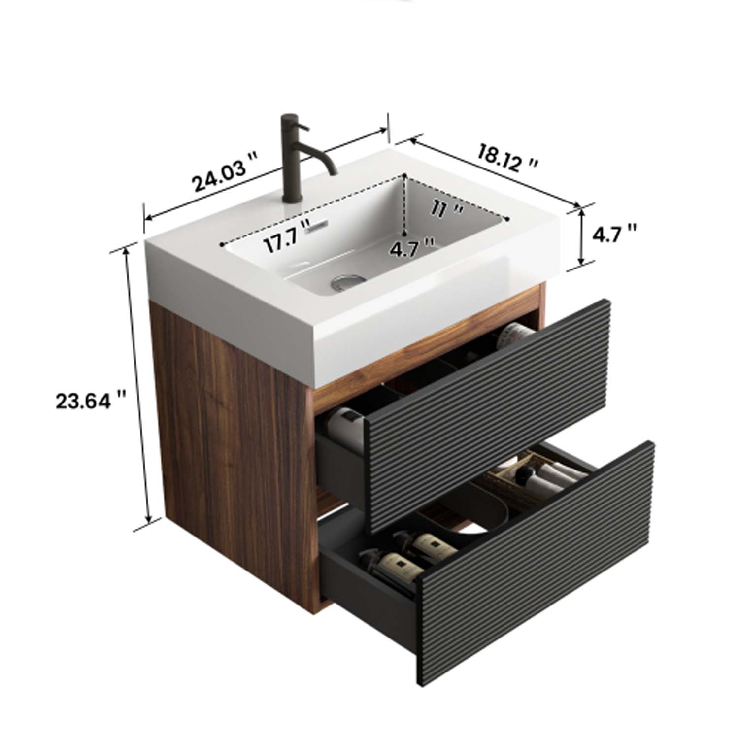 grace 24" black bathroom vanity with sink