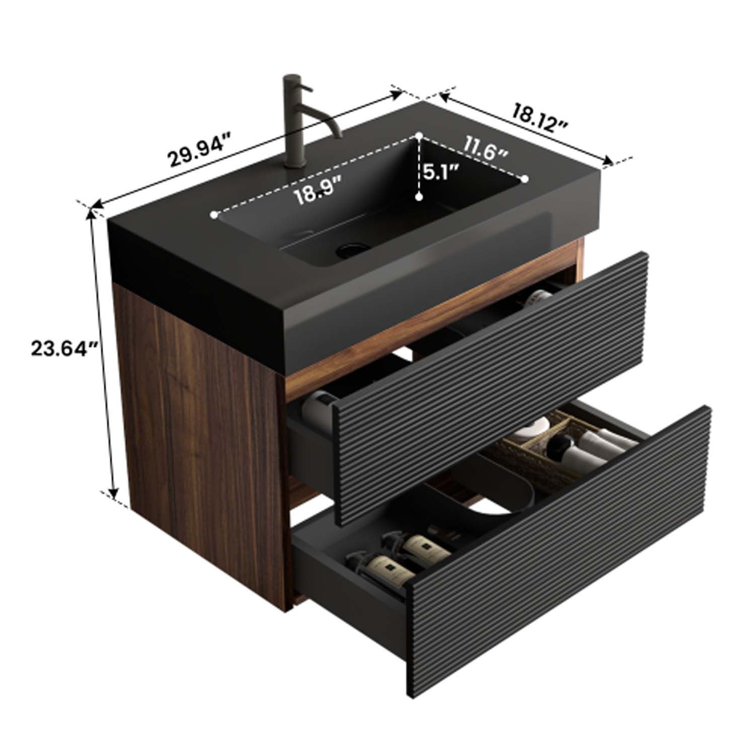 grace 30" black bathroom vanity with sink
