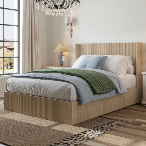 oak wood platform bed with silent lift storage