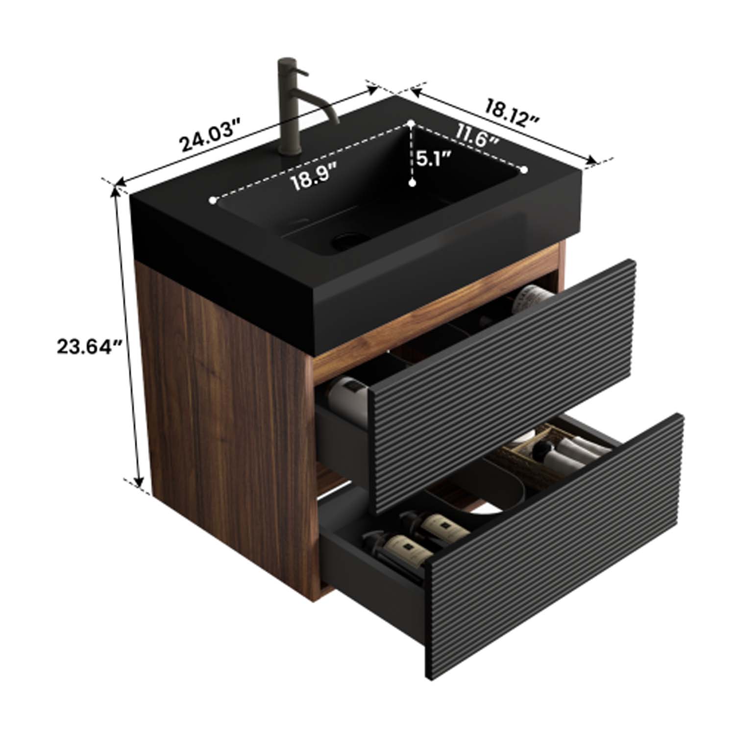 grace 24" black bathroom vanity with sink