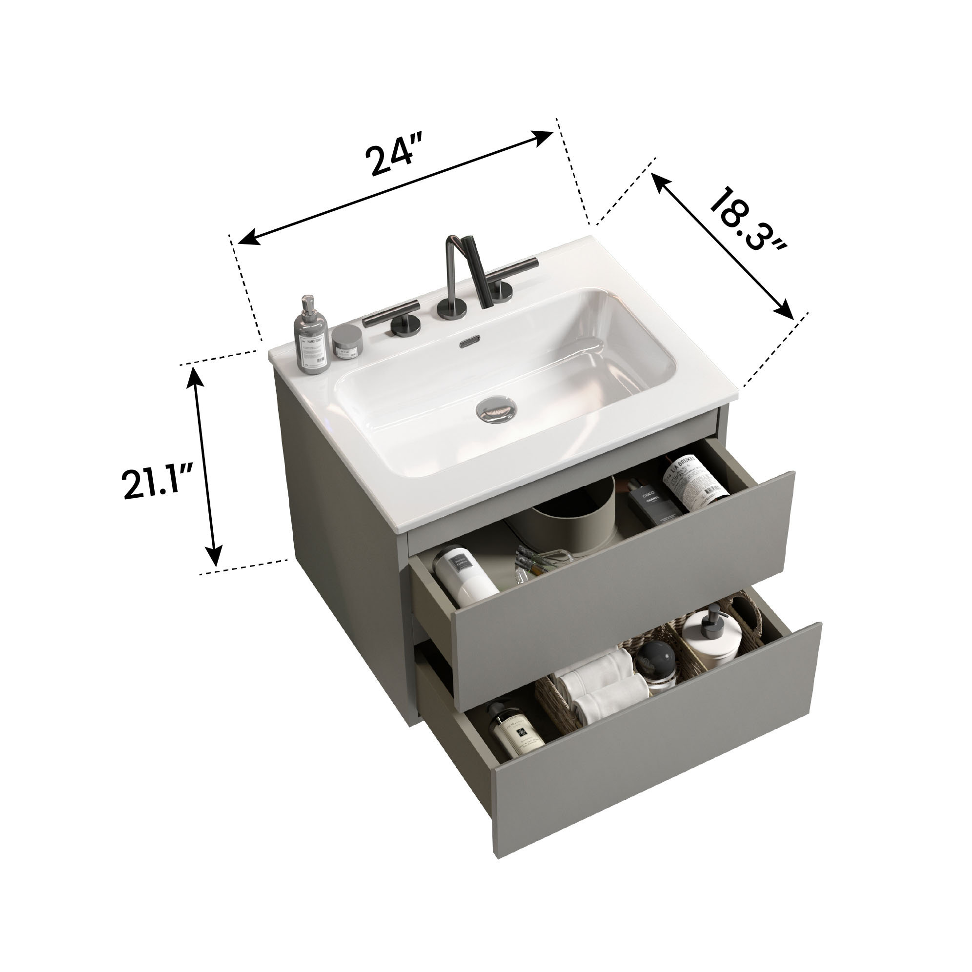 tia 24" space grey bathroom vanity with sink