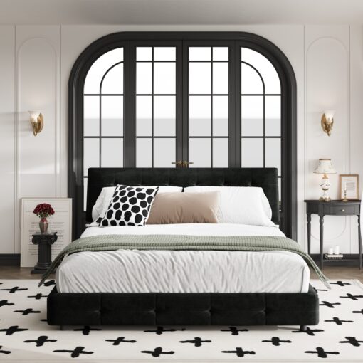 black queen size chenille platform bed