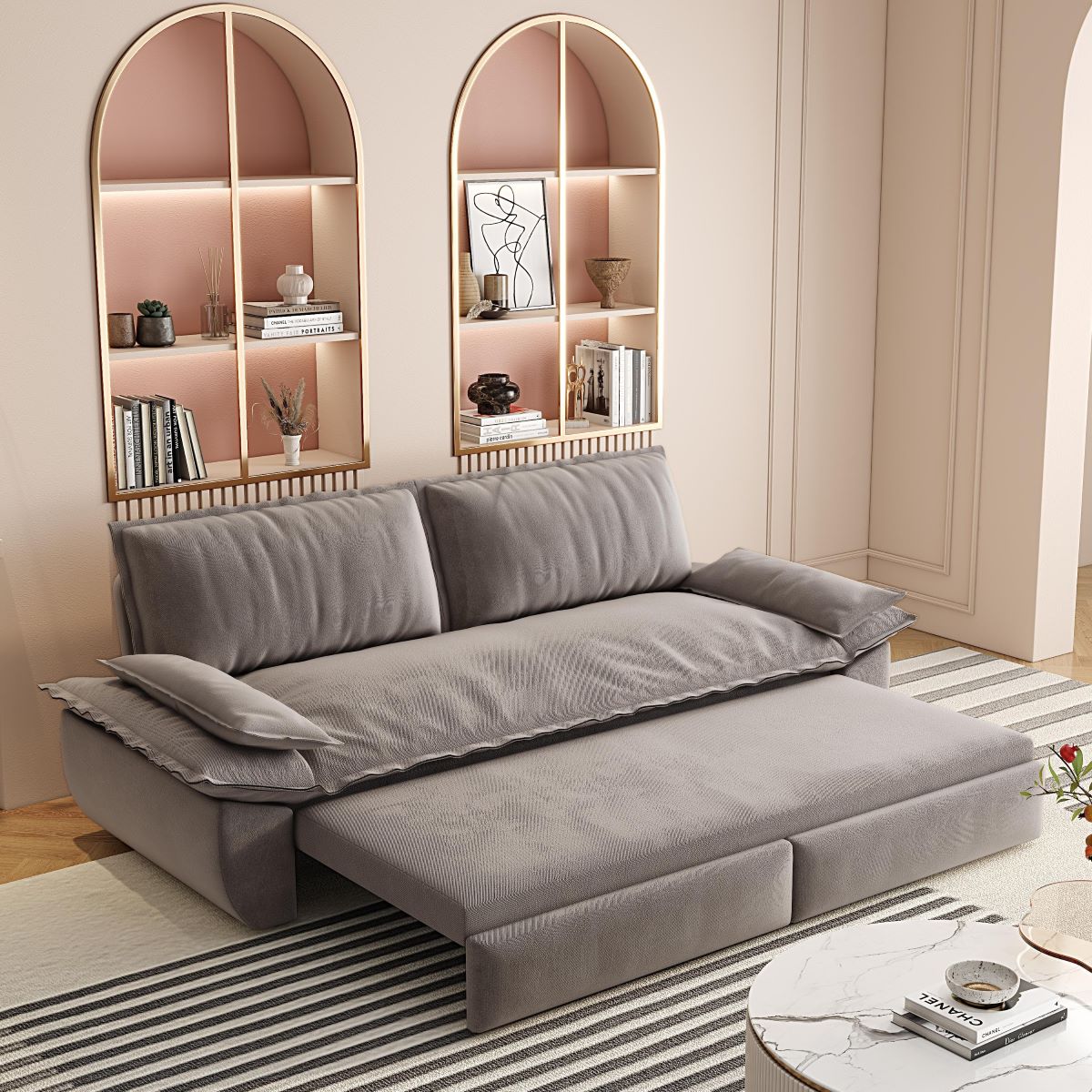 3 in 1 convertible grey sleeper sofa bed
