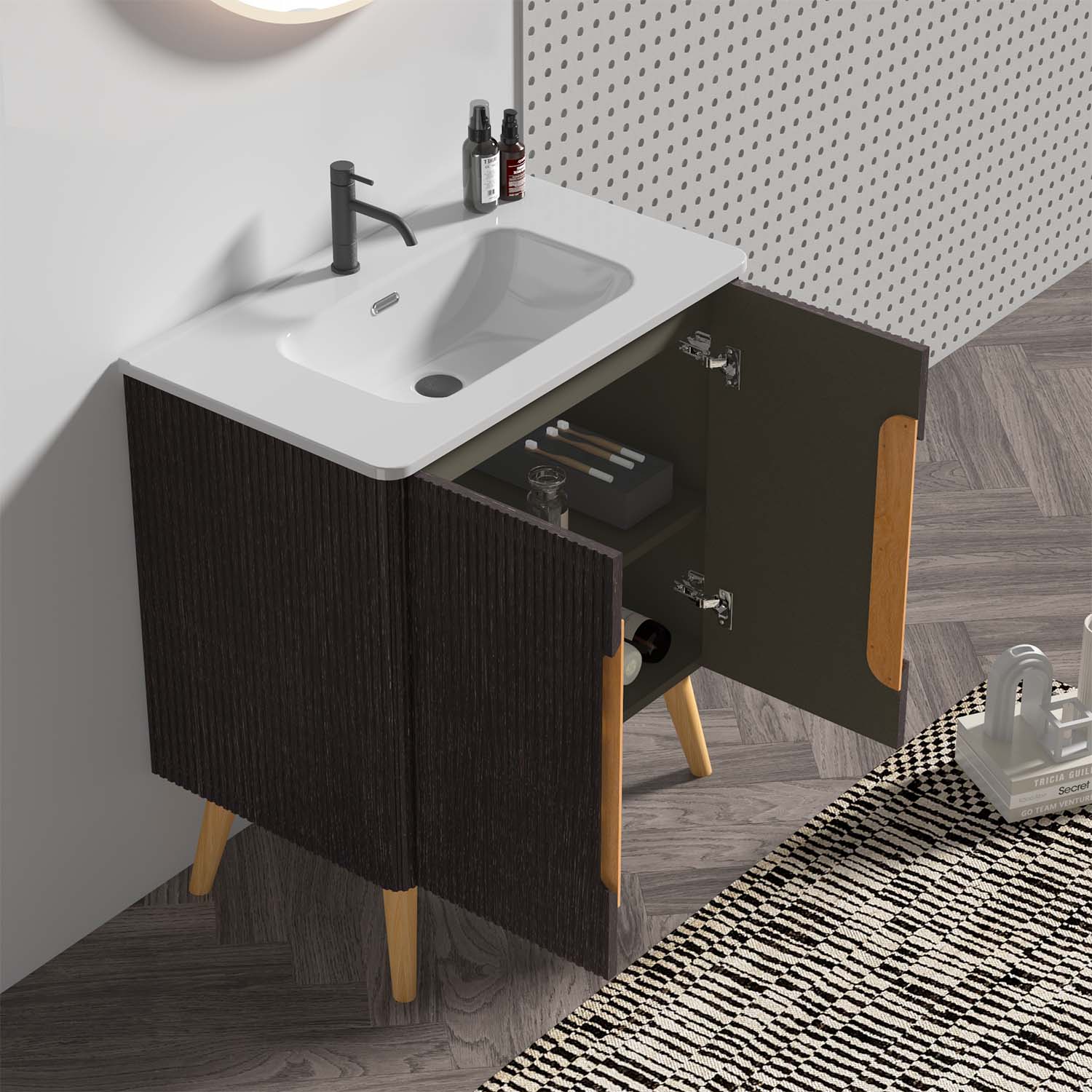 etna 30" brushed black oak bathroom vanity with sink