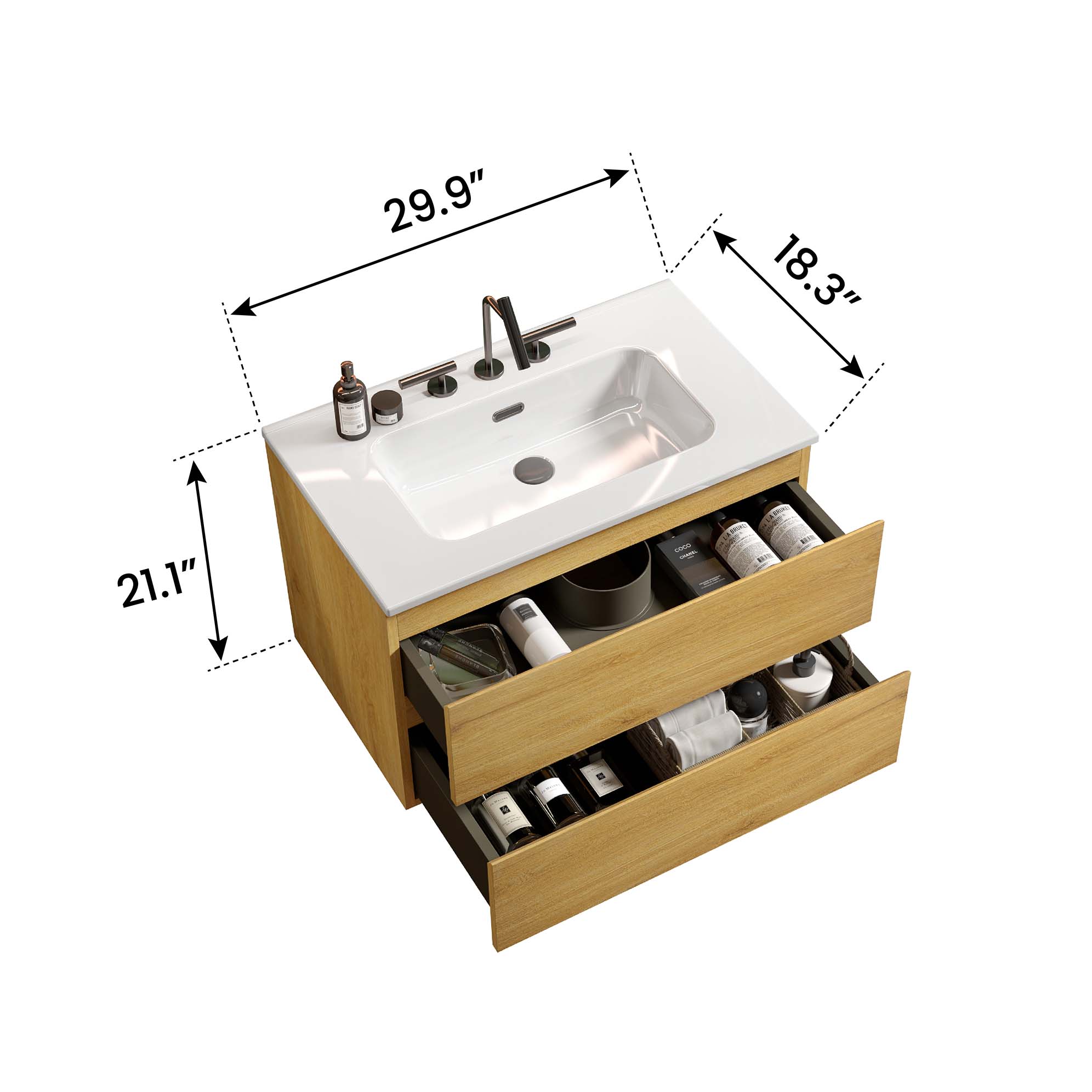 tia 30" natural oak bathroom vanity with sink