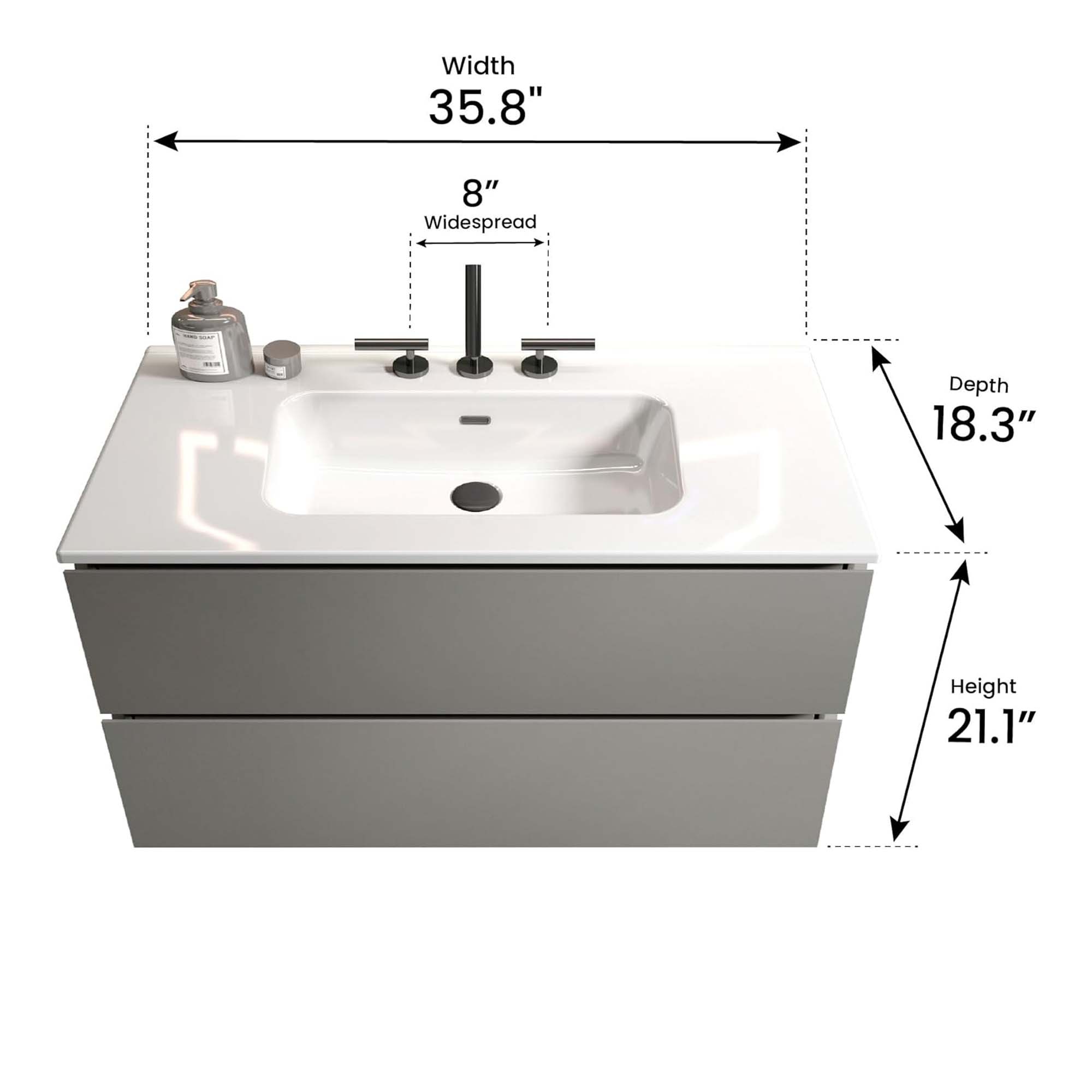 tia 36" space grey bathroom vanity with sink