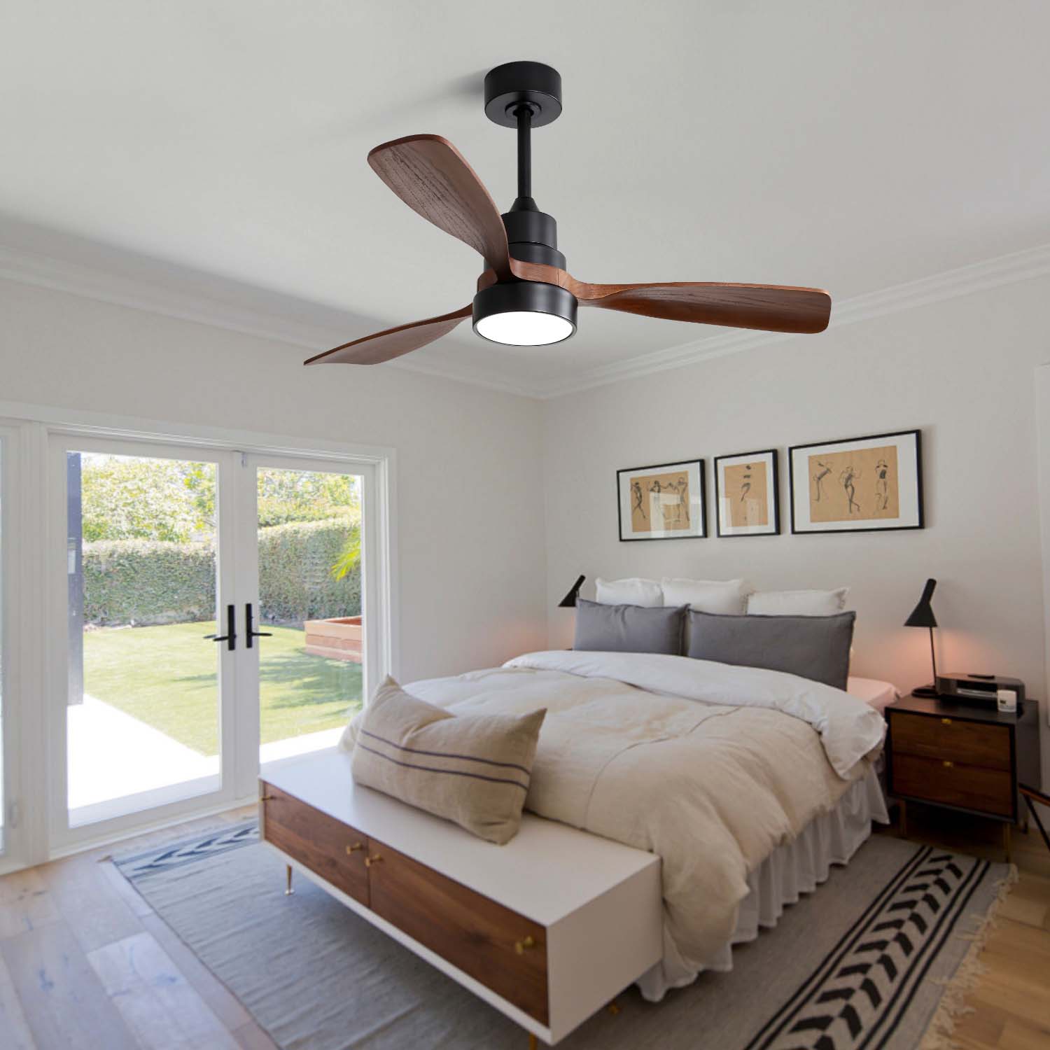 48 inch wood ceiling fan with 3 solid wood blades