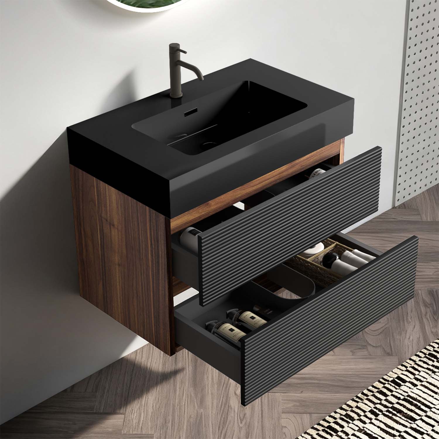 grace 30" black bathroom vanity with sink