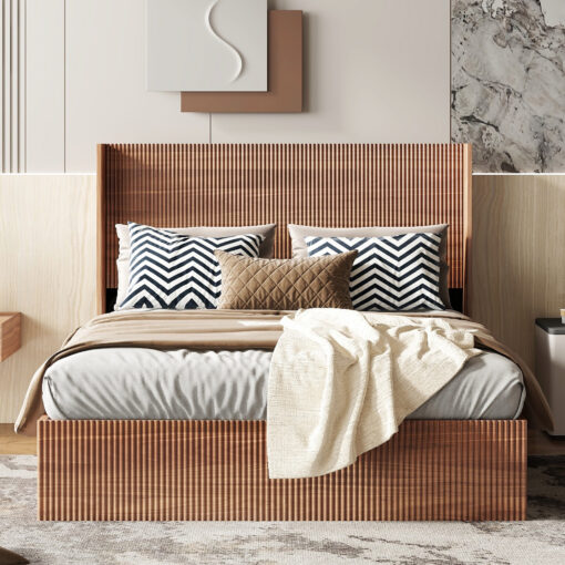 walnut wood lift up storage bed frame king