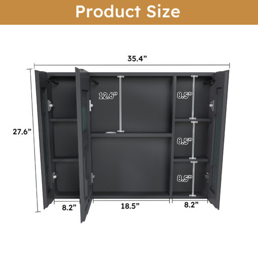 bathroom mirror cabinet 3 door with led
