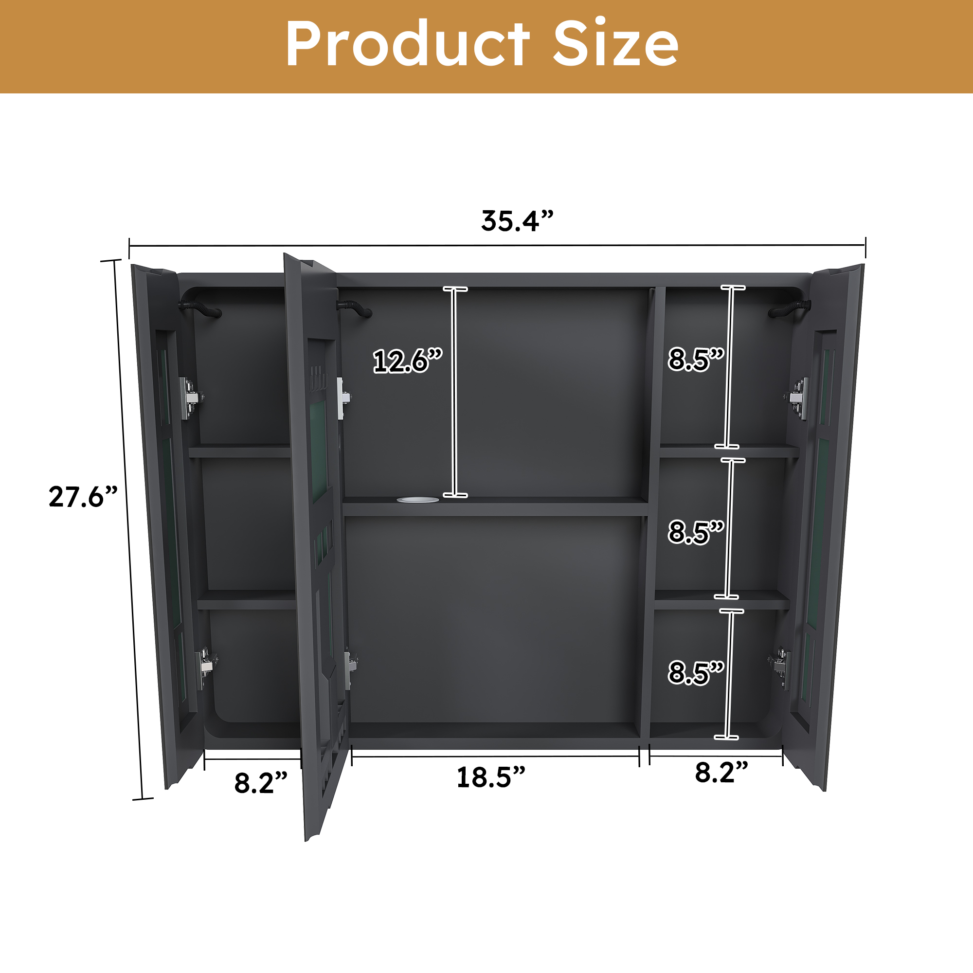 bathroom mirror cabinet 3 door with led