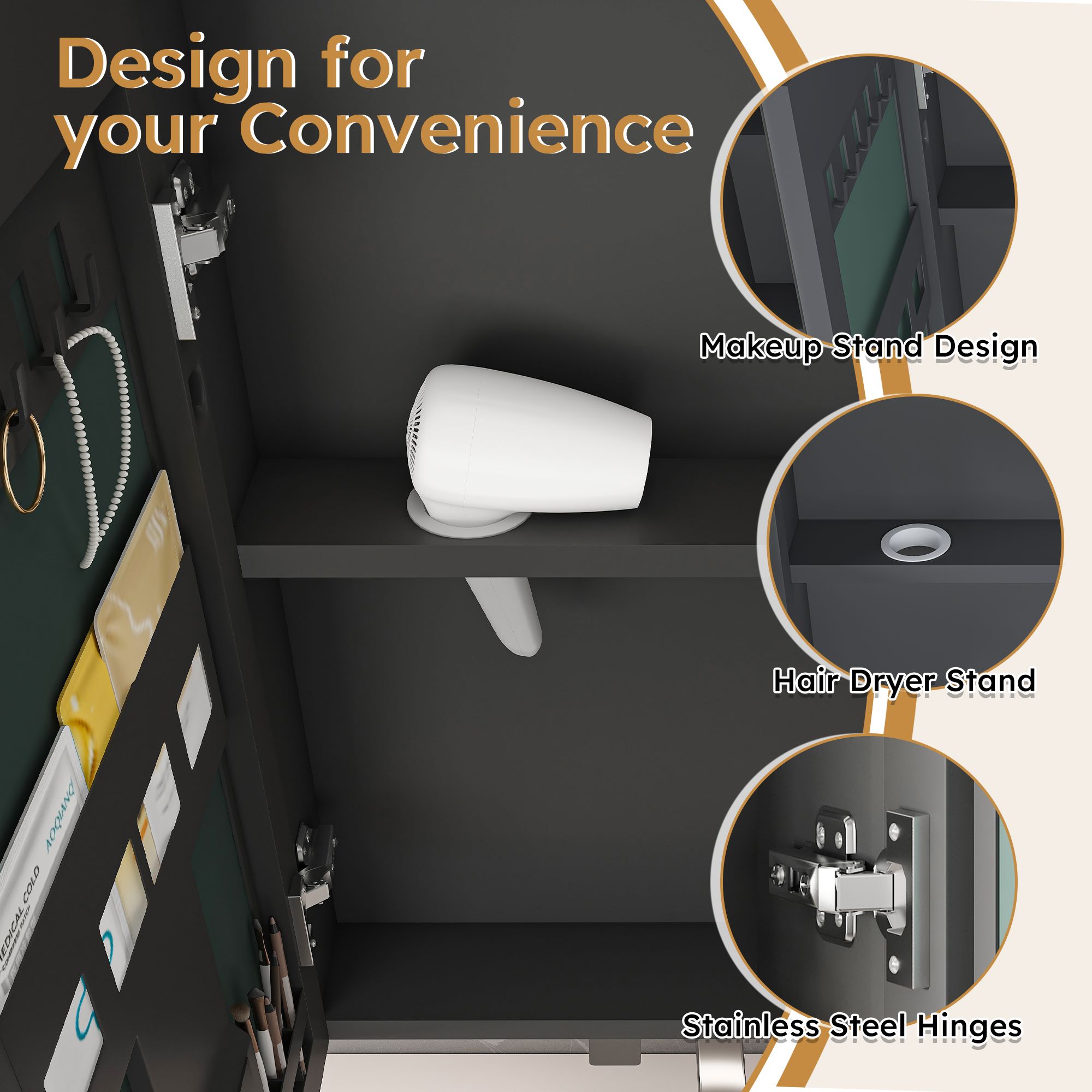 bathroom mirror cabinet 3 door with led