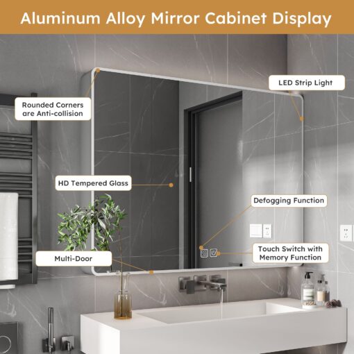 bathroom mirror cabinet 3 door with led