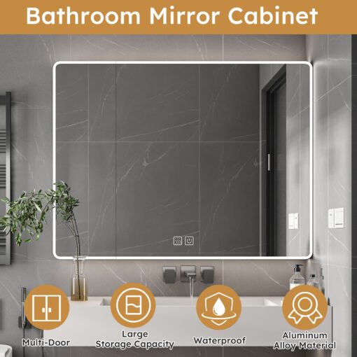 bathroom mirror cabinet 3 door with led