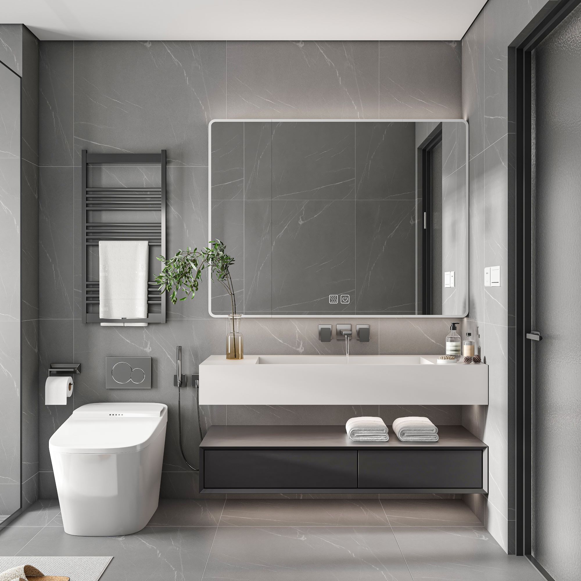 bathroom mirror cabinet 3 door with led