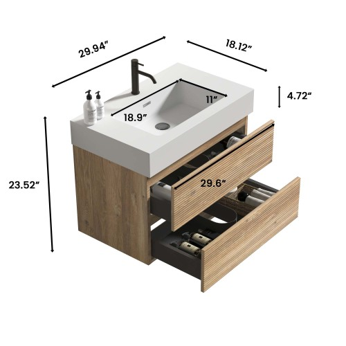 grace 30" oak bathroom vanity with sink