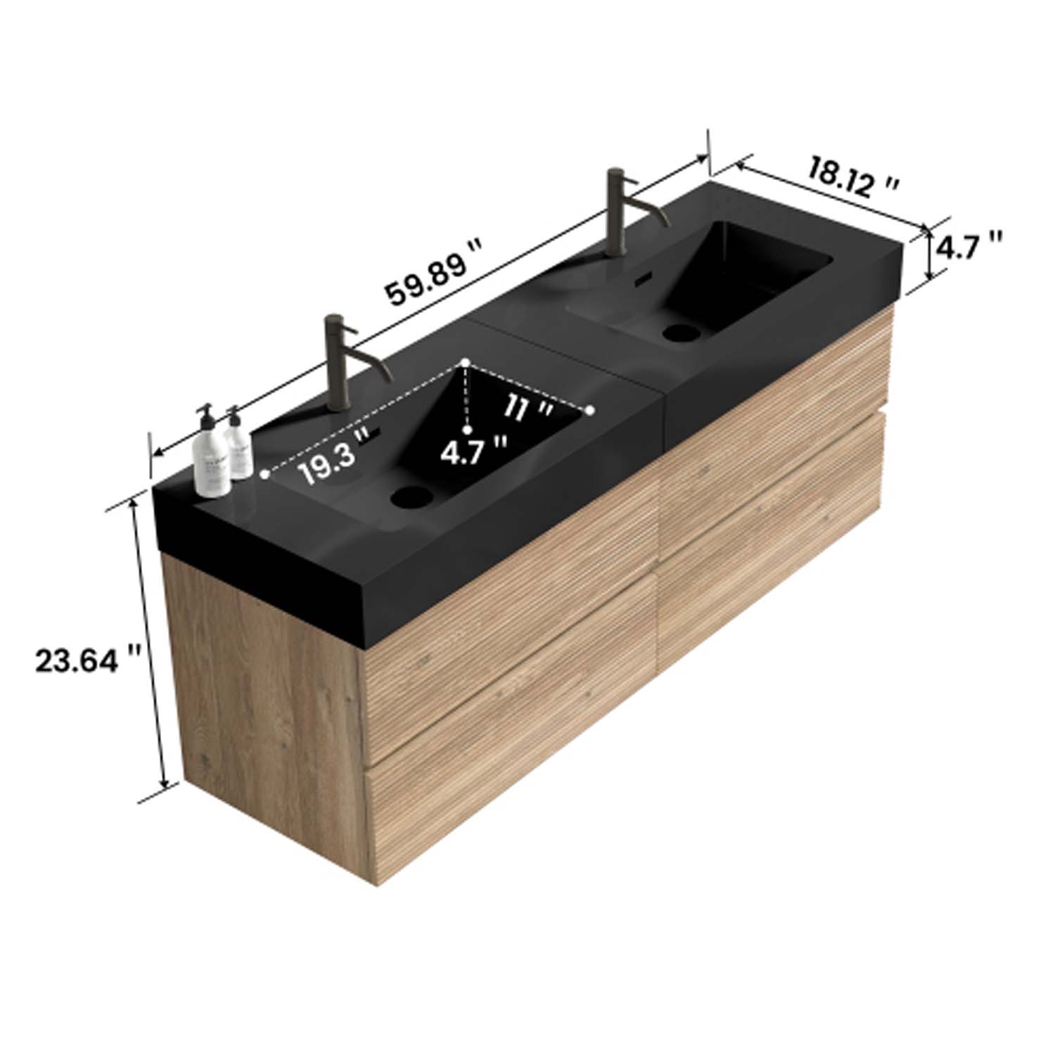 grace 60" oak bathroom vanity with sink