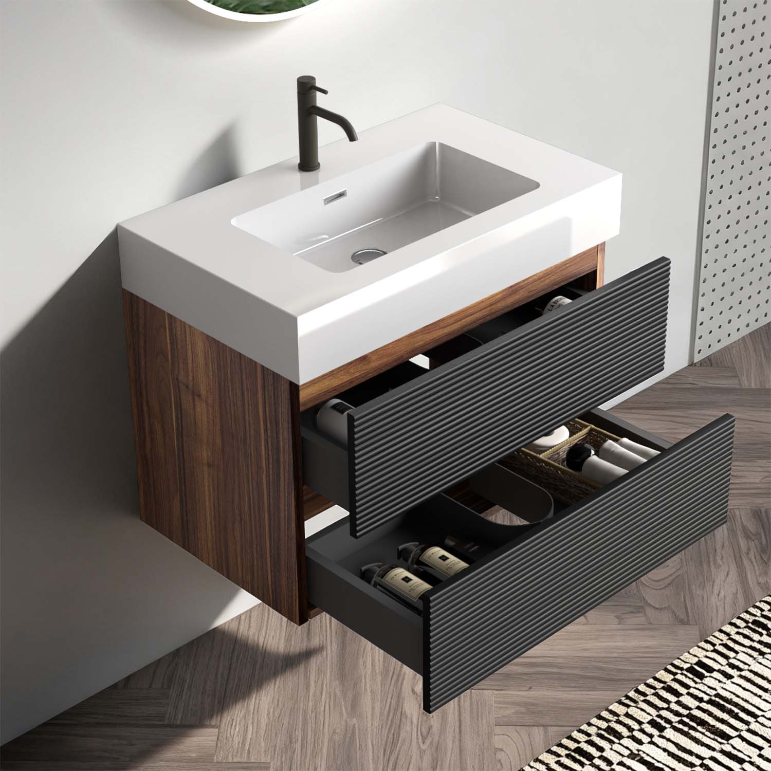 grace 30" black bathroom vanity with sink
