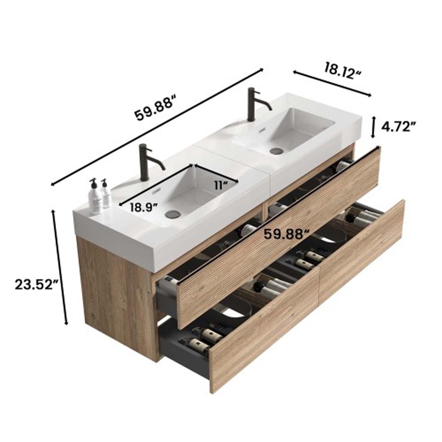 grace 60" oak bathroom vanity with sink