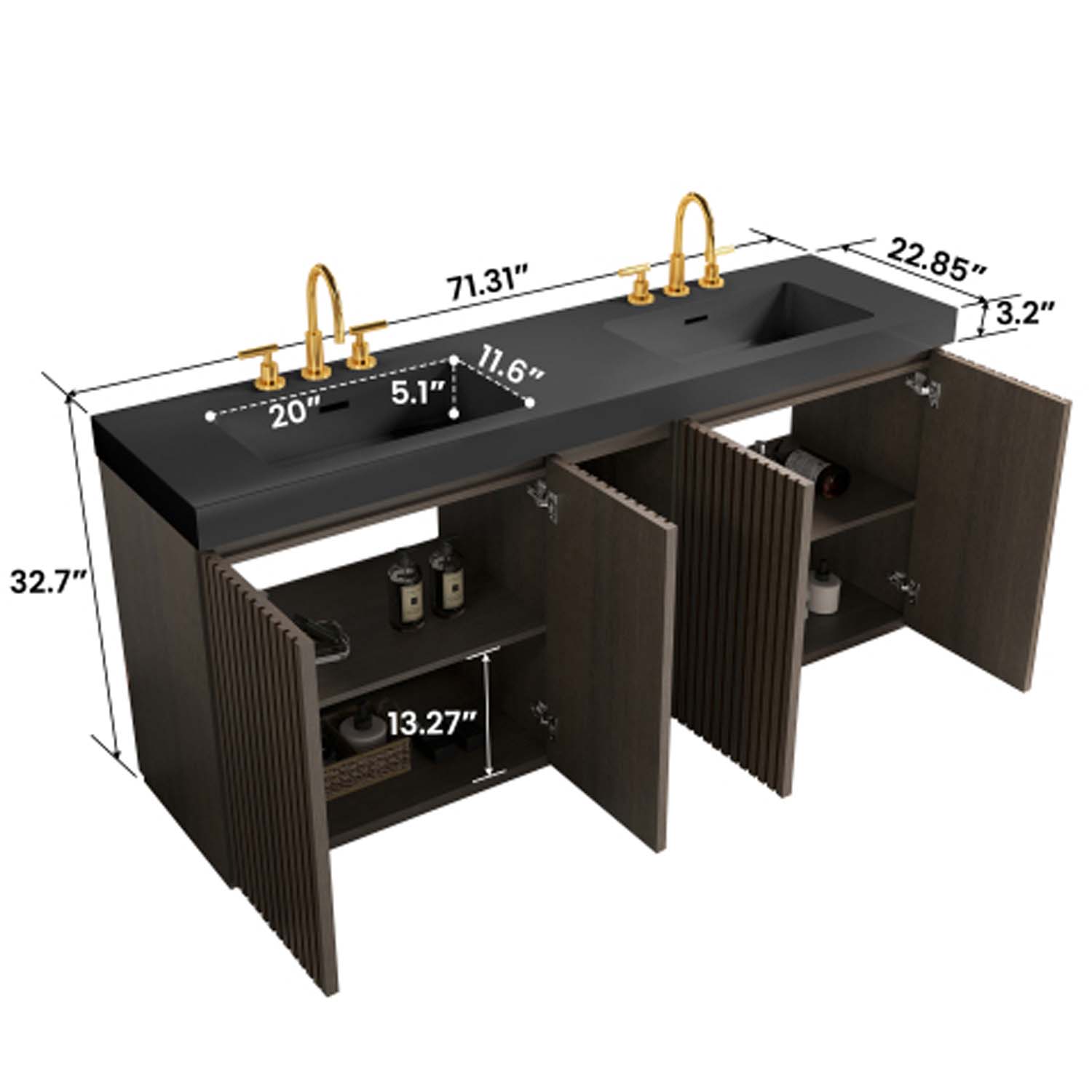 galan 72" smoked bathroom vanity