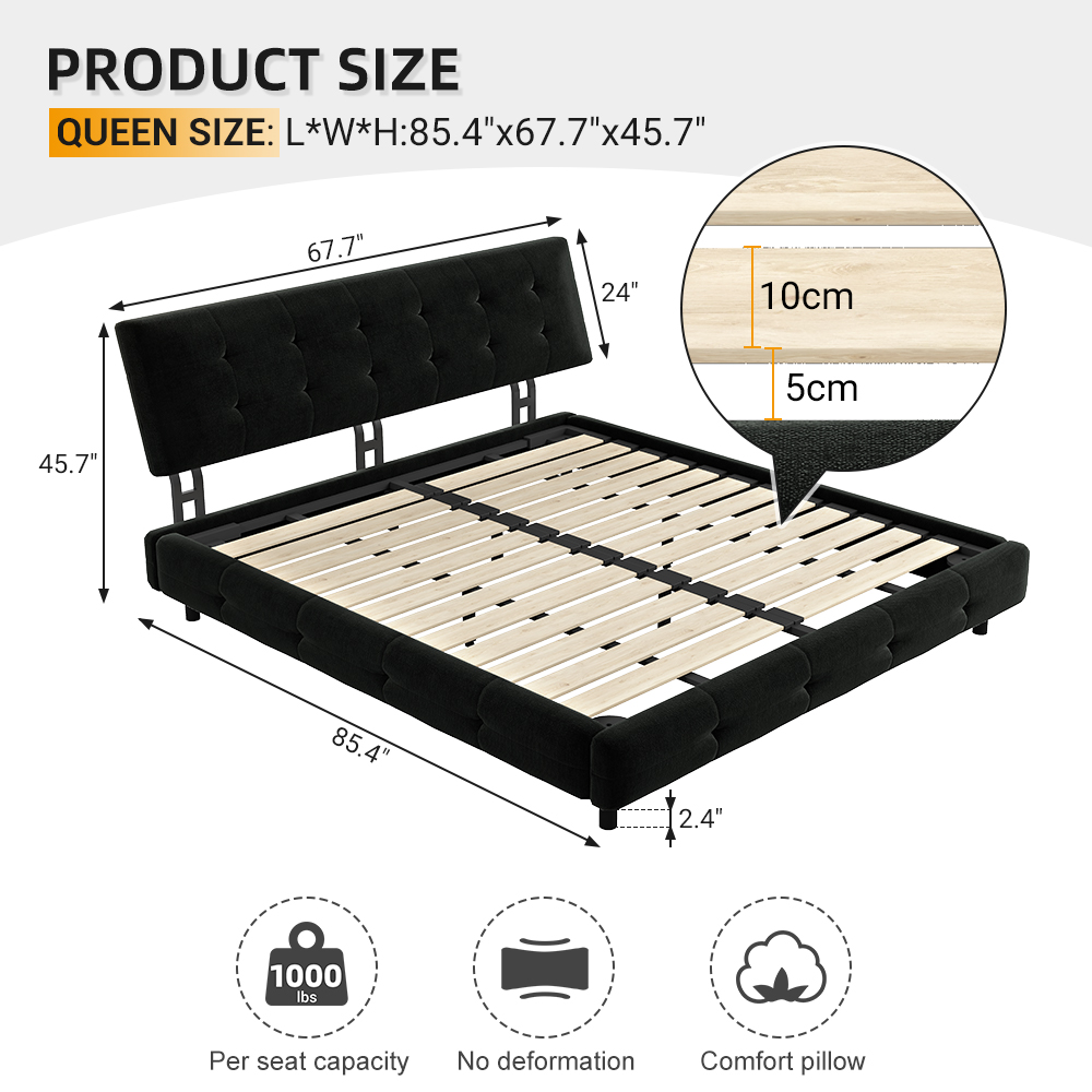black queen size chenille platform bed