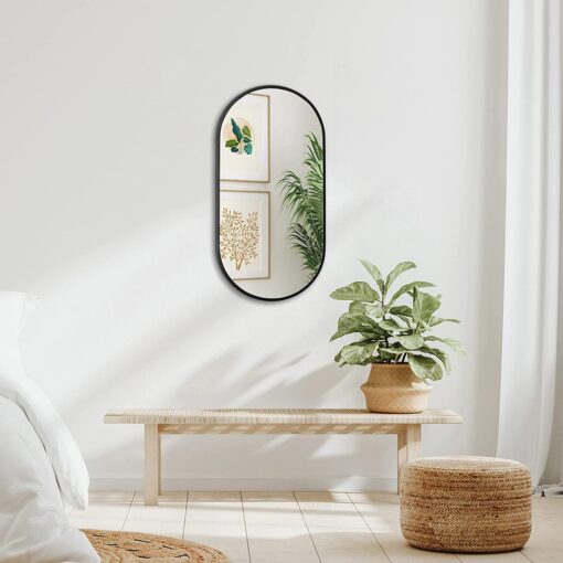black 20 x 33 inch metal oval mirror