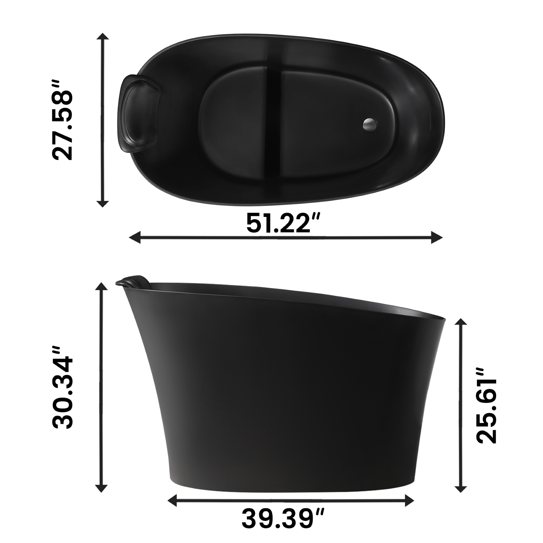51" solid surface oval freestanding black bathtub
