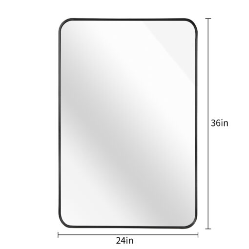 black metal framed rectangular bathrrom mirror