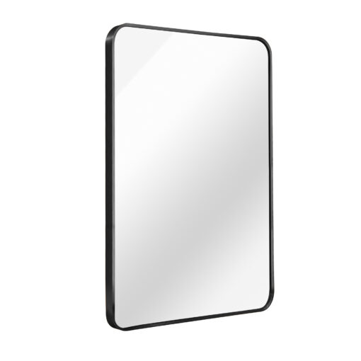 black metal framed rectangular bathrrom mirror