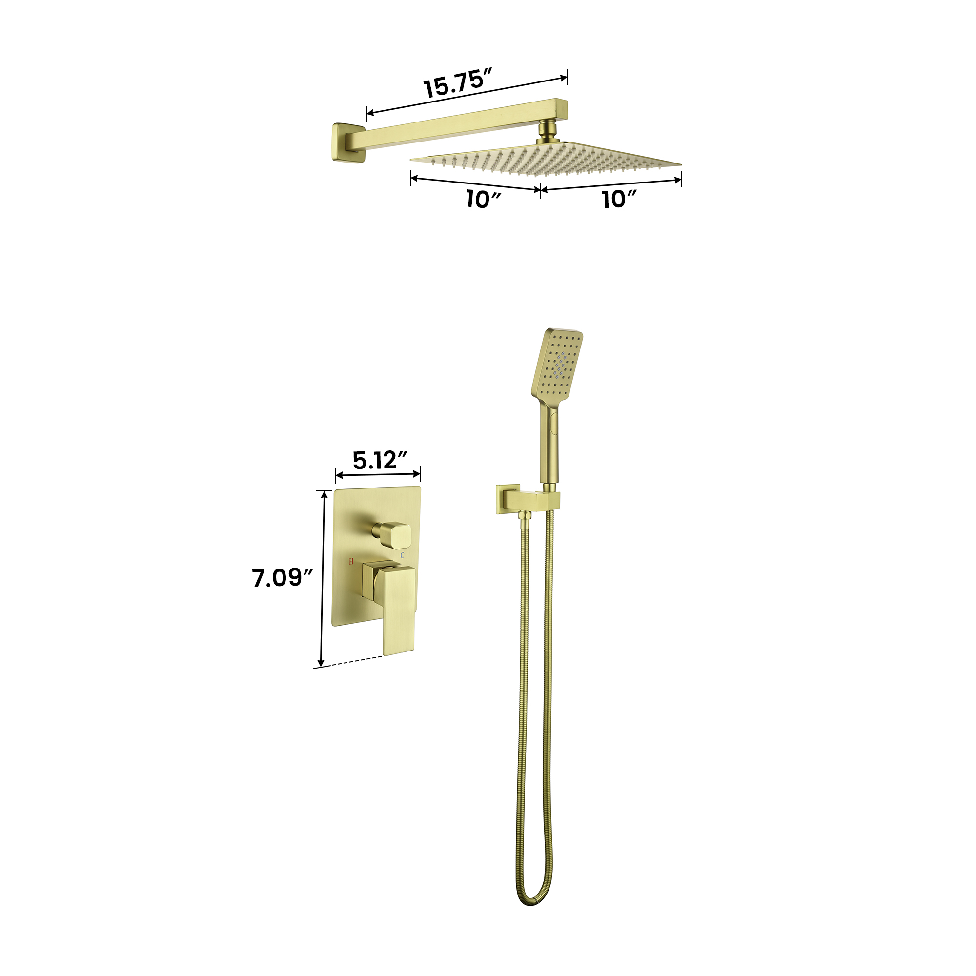 brushed gold triple function bathroom shower head