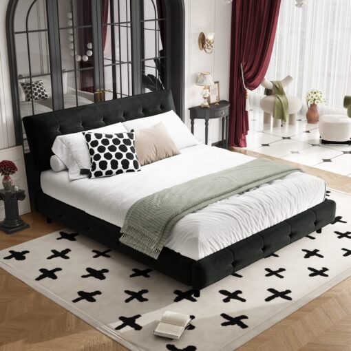 black queen size chenille platform bed