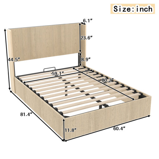 oak wood platform bed with silent lift storage