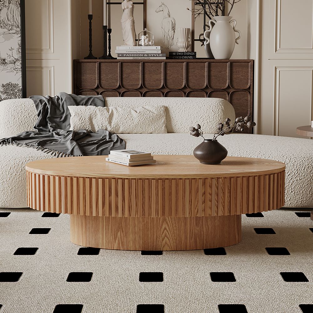 oval coffee table with storage solid wood
