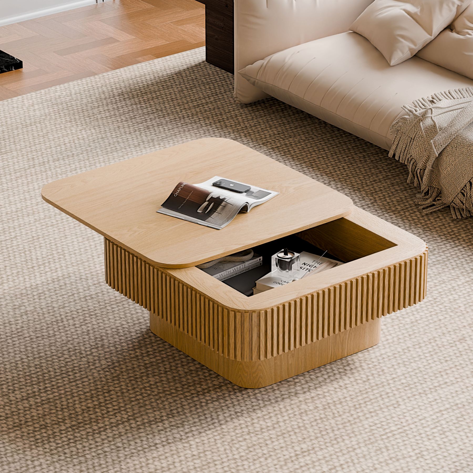 square coffee table with storage solid wood
