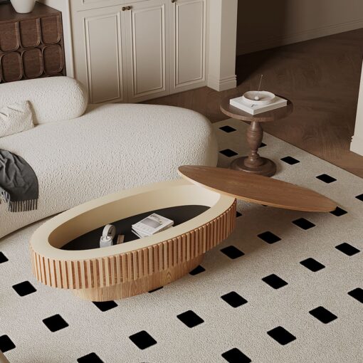 oval coffee table with storage solid wood