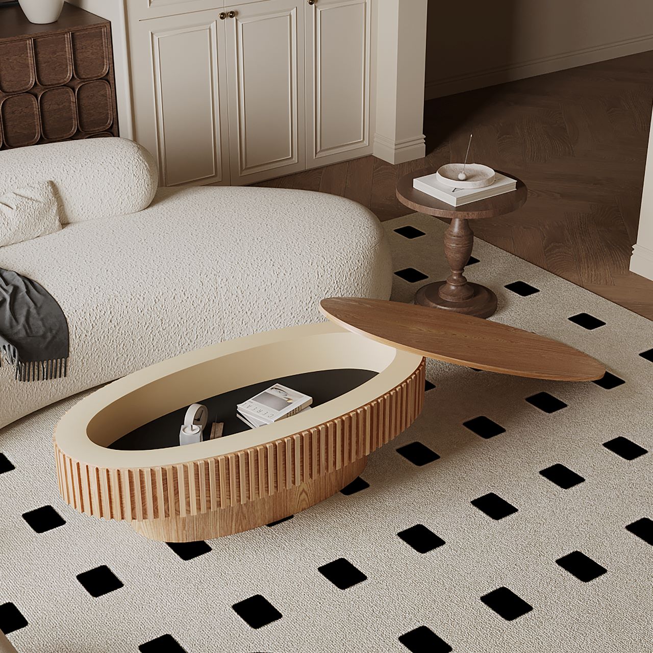 oval coffee table with storage solid wood