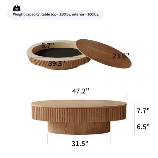 oval coffee table with storage solid wood