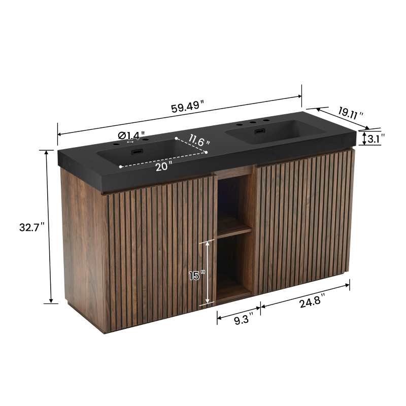 galan 60f" winston walnut bathroom vanity