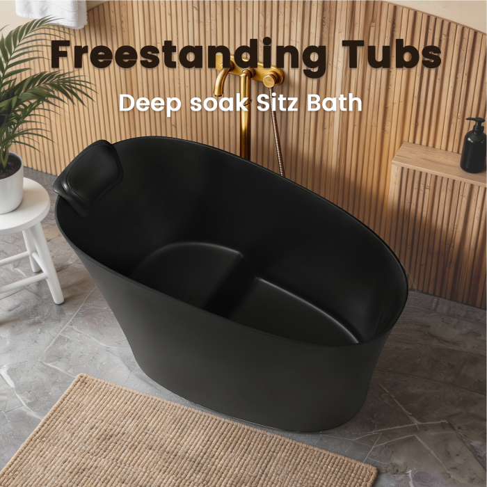 51" solid surface oval freestanding black bathtub