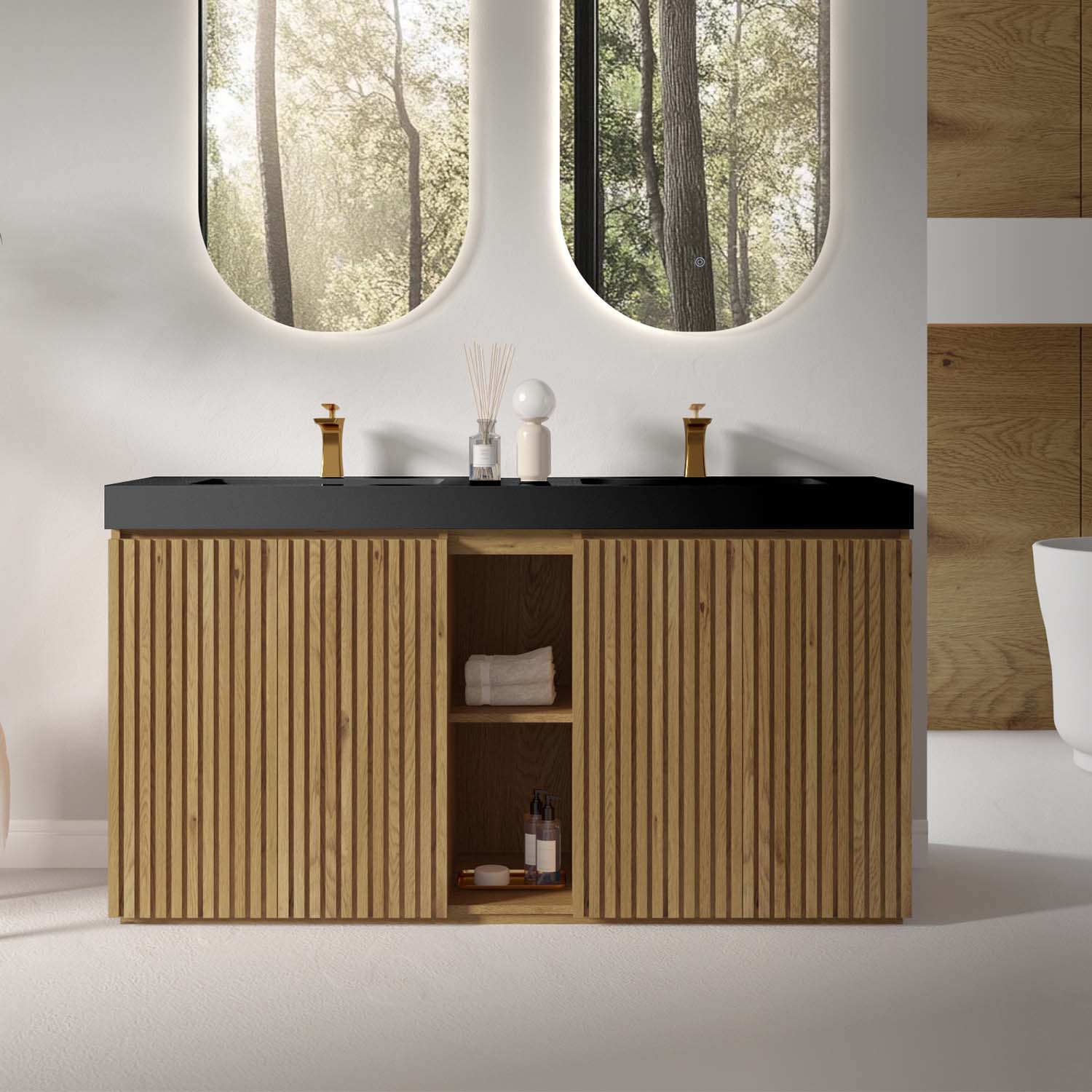 galan 60" knotty oak bathroom vanity