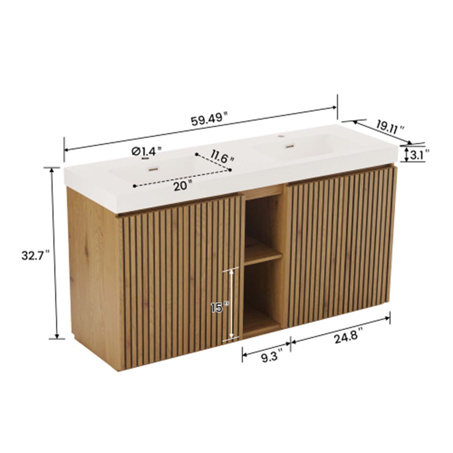 galan 60"knotty oak bathroom vanity