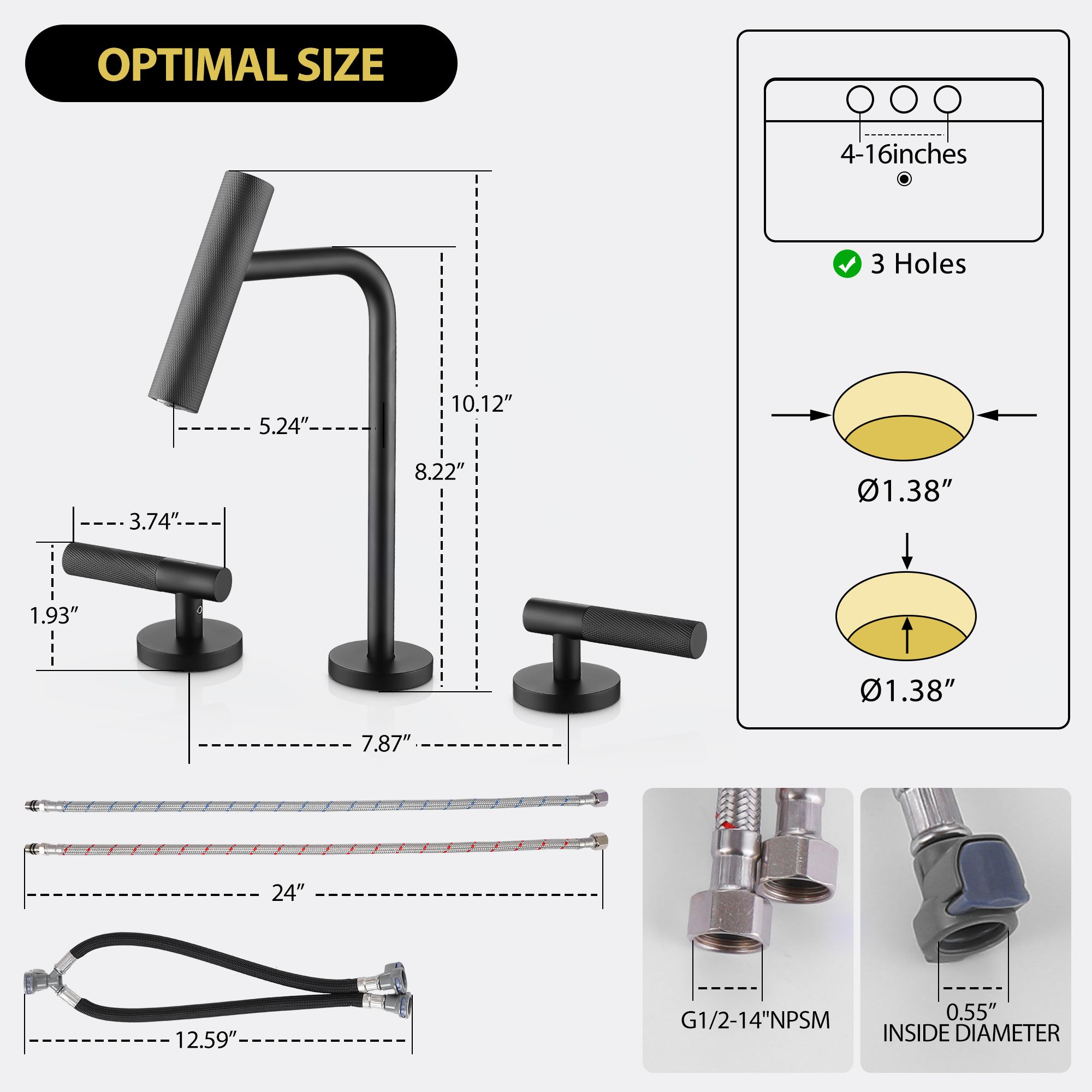 faucet 3 hole matte black bathroom