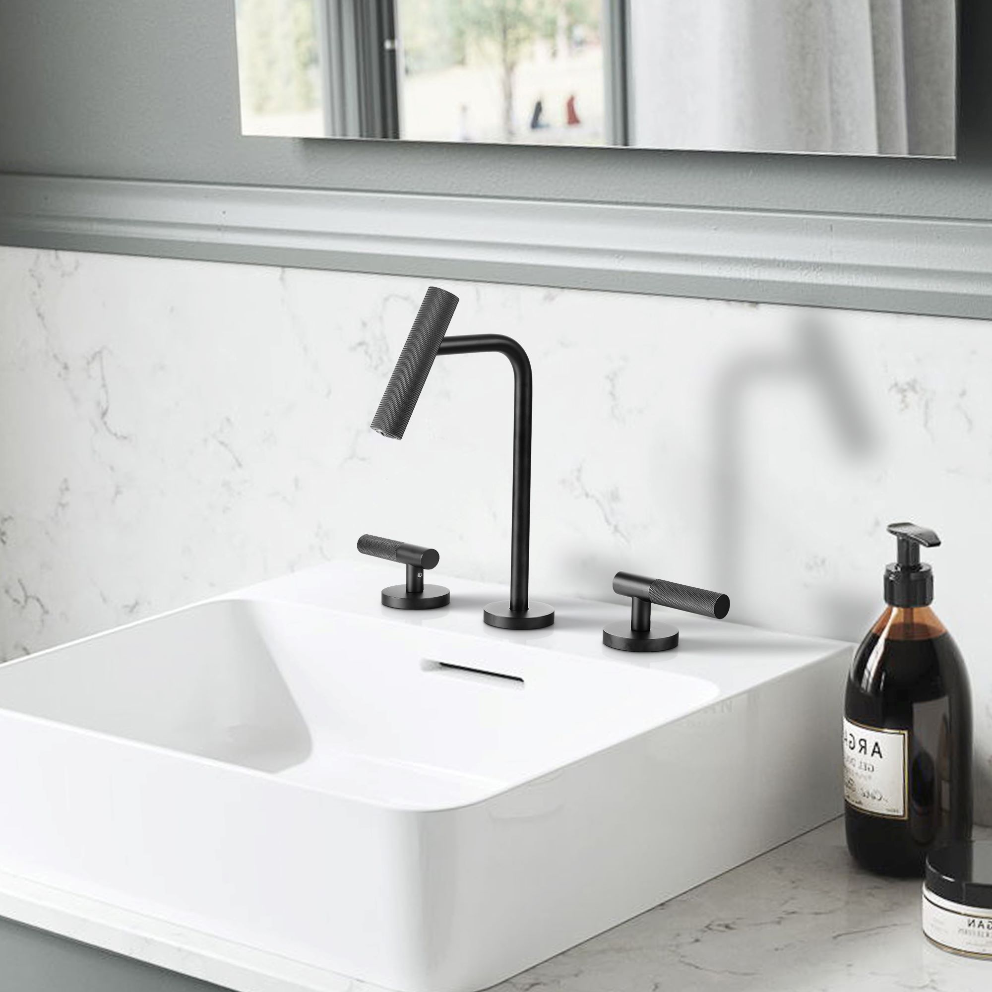 faucet 3 hole matte black bathroom