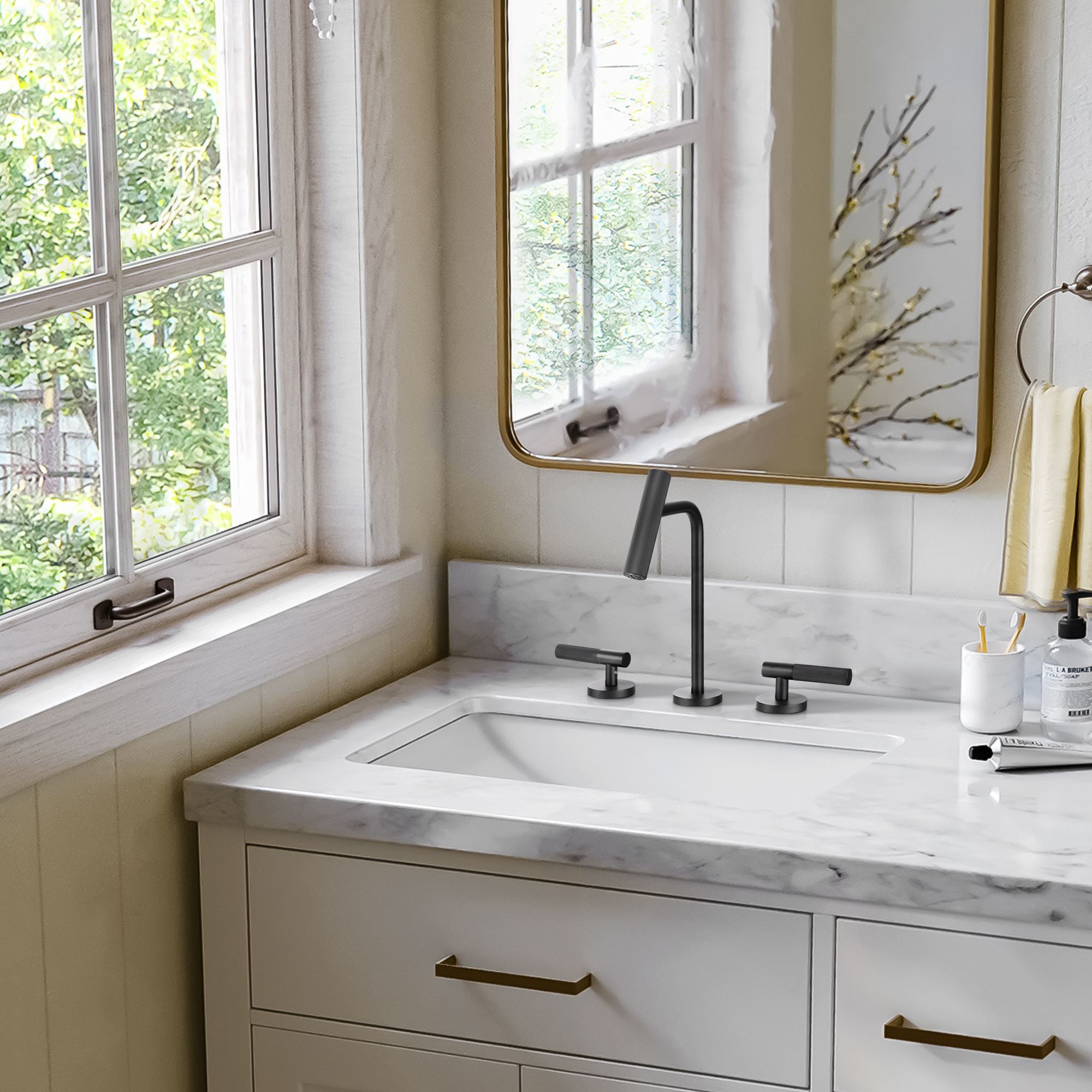 faucet 3 hole matte black bathroom