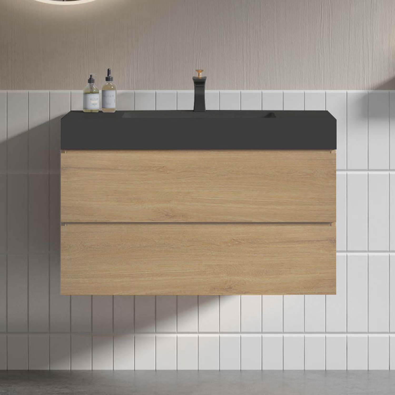 alice 36" natural oak bathroom vanity with sink