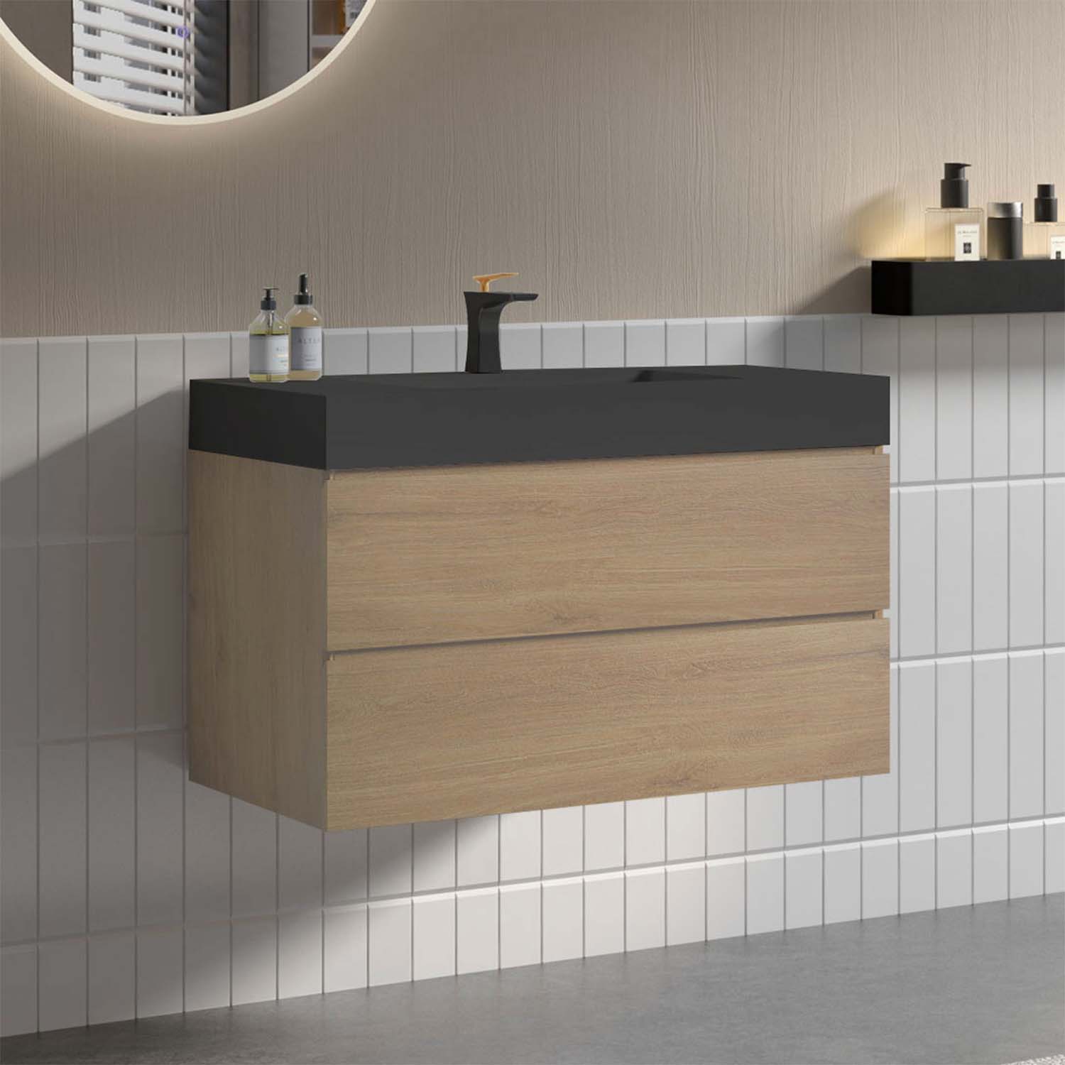 alice 36" natural oak bathroom vanity with sink