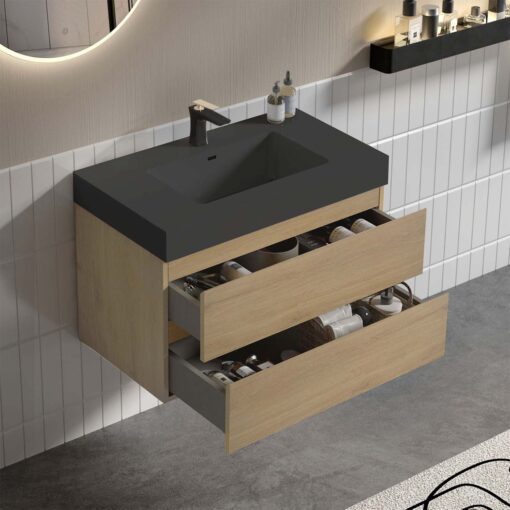 alice 36" natural oak bathroom vanity with sink